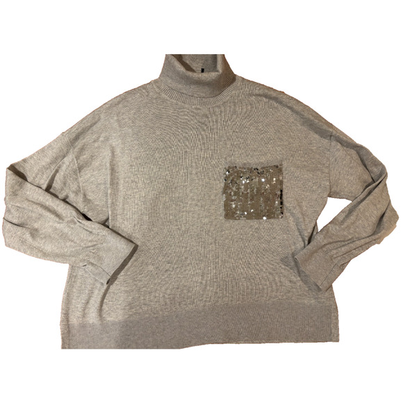 DKNY Women’s Gray Turtleneck Sweater with Sequined Pocket Size MEDIUM Holiday - Picture 2 of 8